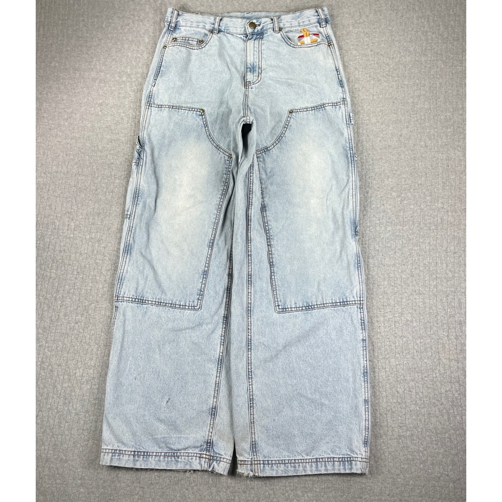 Dart Double Knee Jeans Women S/30X29 Blue Light Wash Baggy Carpenter Cigarette